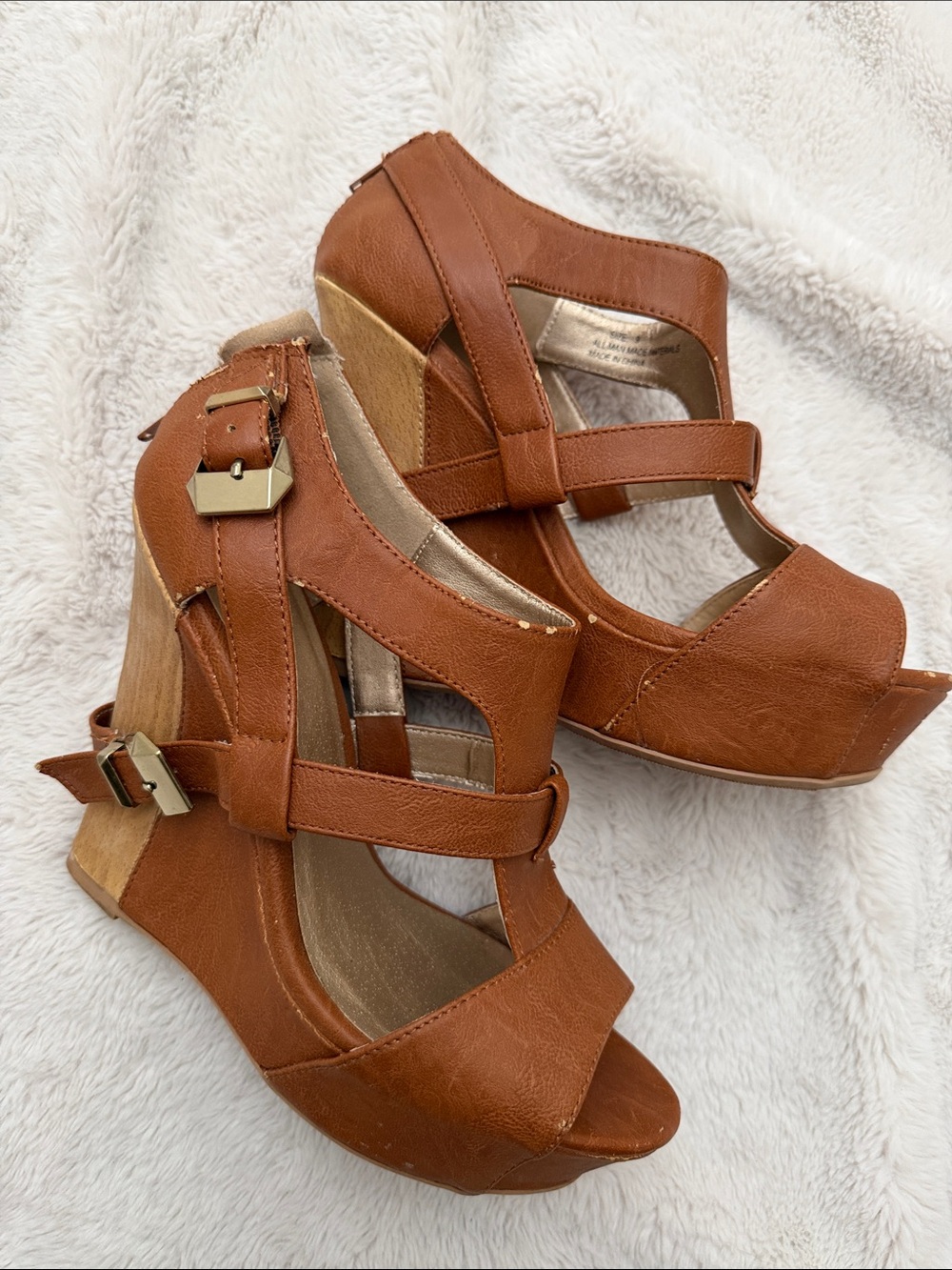 Shi by JOURNEYS | Cognac Brown Strappy Wedge Platform Sandals | 9